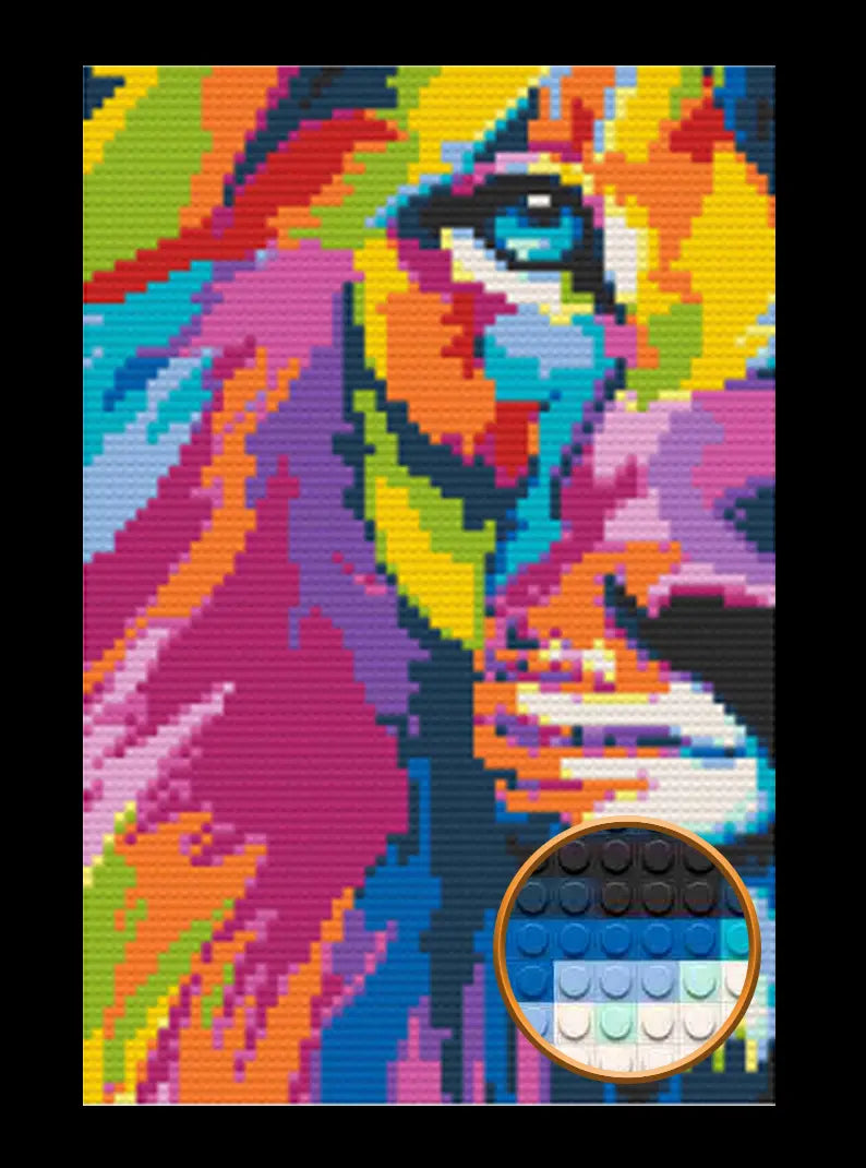 Abstract Lion Art Piece Home Wall Decor Bricked Mosaic Portrait 20x30" Memobrick