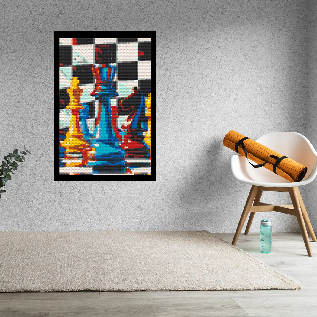 Chess Pieces Bricked Mosaic Home Decor 20x30"