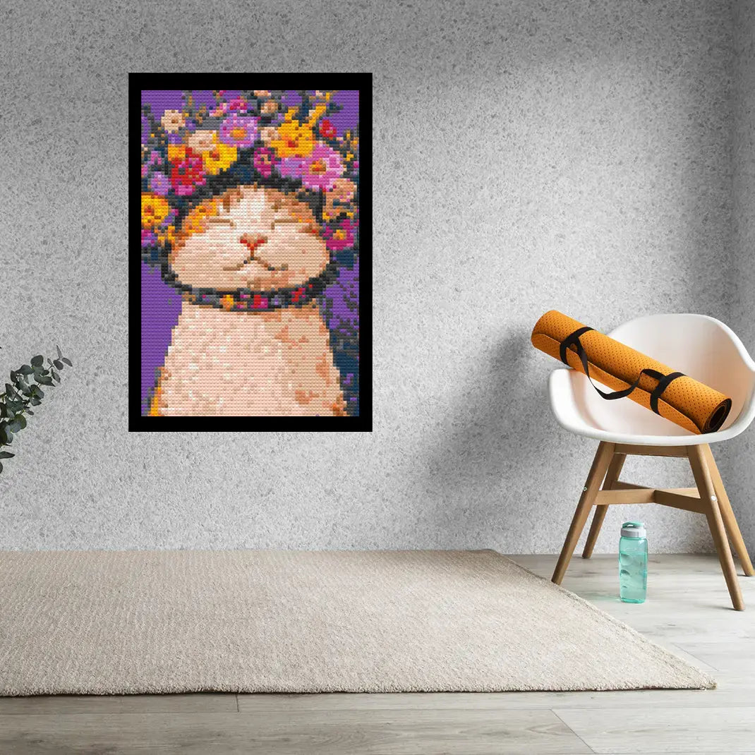 Flower Cat Bricked Mosaic Home Decor 20x30" - Memobrick
