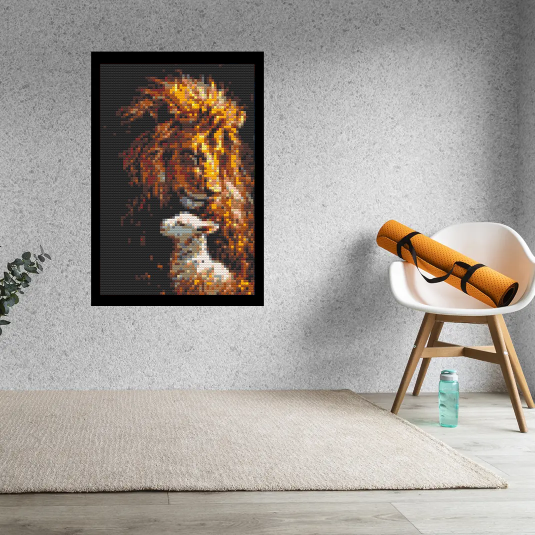 Lion and Lamb Bricked Mosaic Home Decor 20x30"