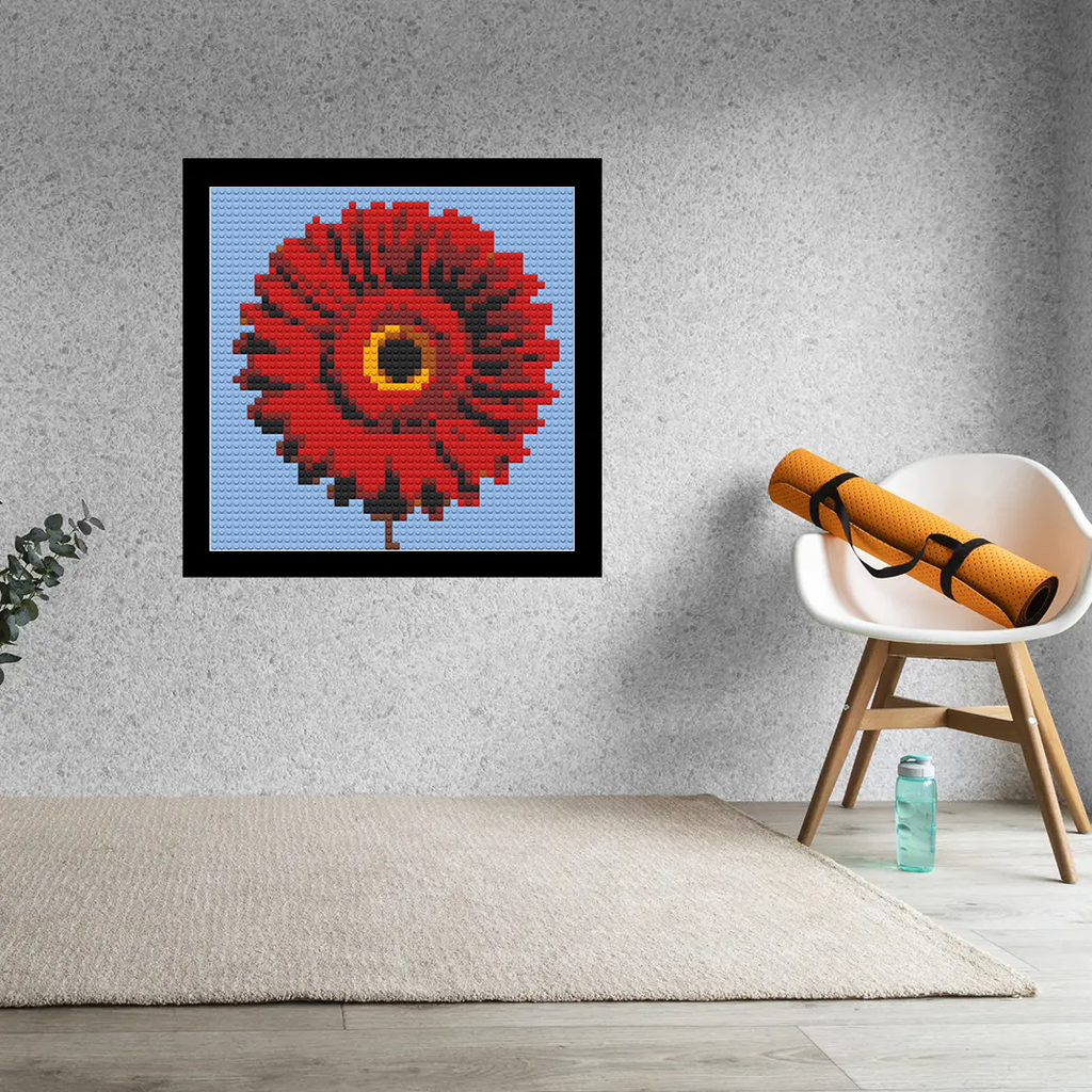 Red Daisy Flower Home decoration Bricked Mosaic Portrait 16x16"