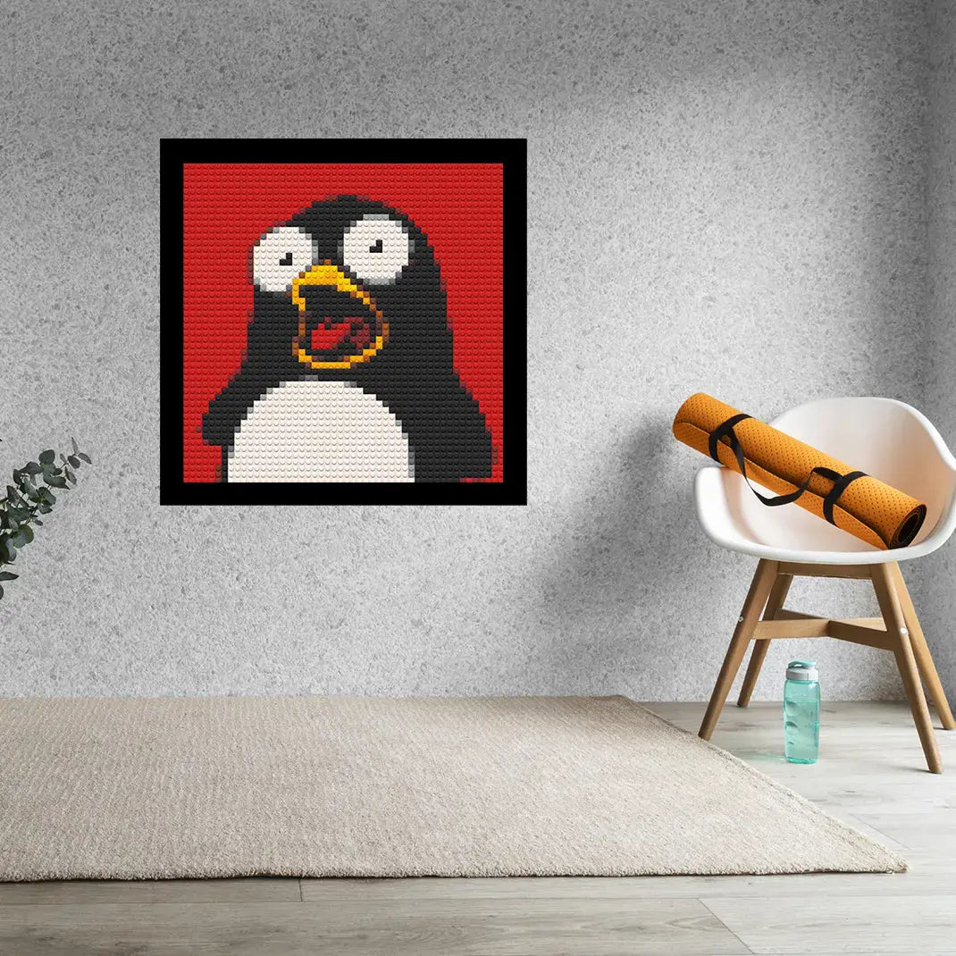 Shocked Penguin Home decoration Bricked Mosaic Portrait 16x16" - Memobrick