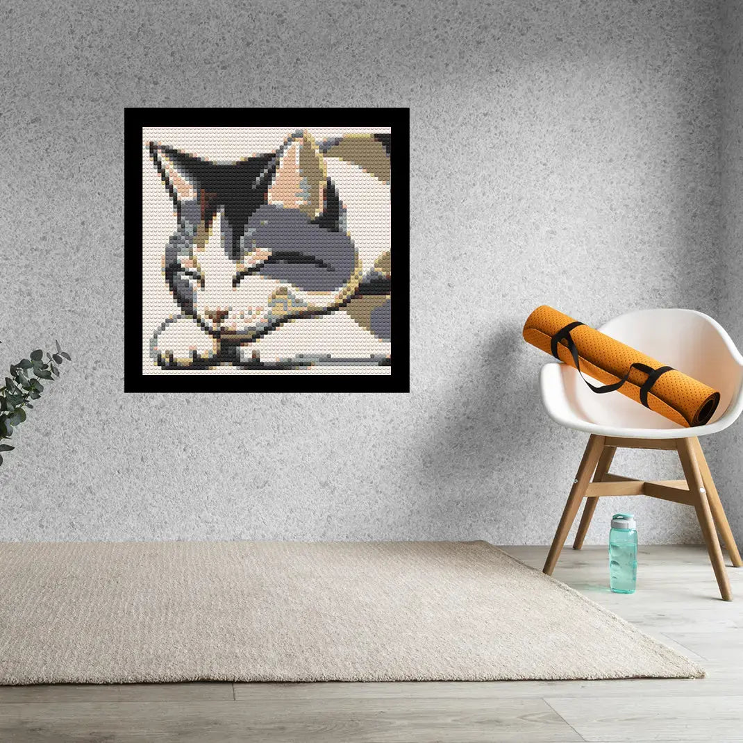 Sleeping Cat Home Decor Bricked Mosaic Portrait 20x20 - Memobrick