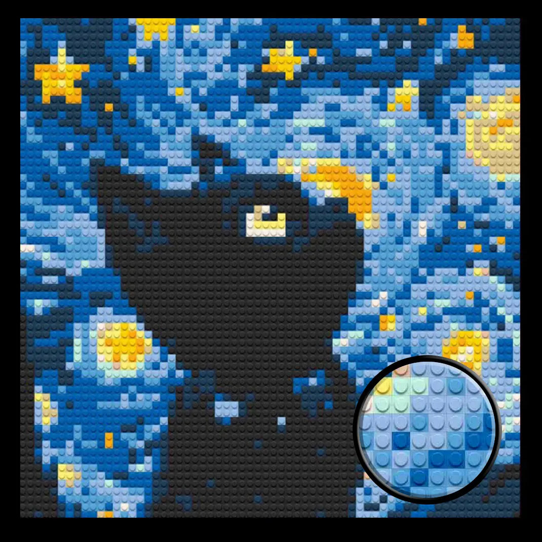 Starry Night with Cat Home Decor Bricked Mosaic Portrait 20x20 - Memobrick
