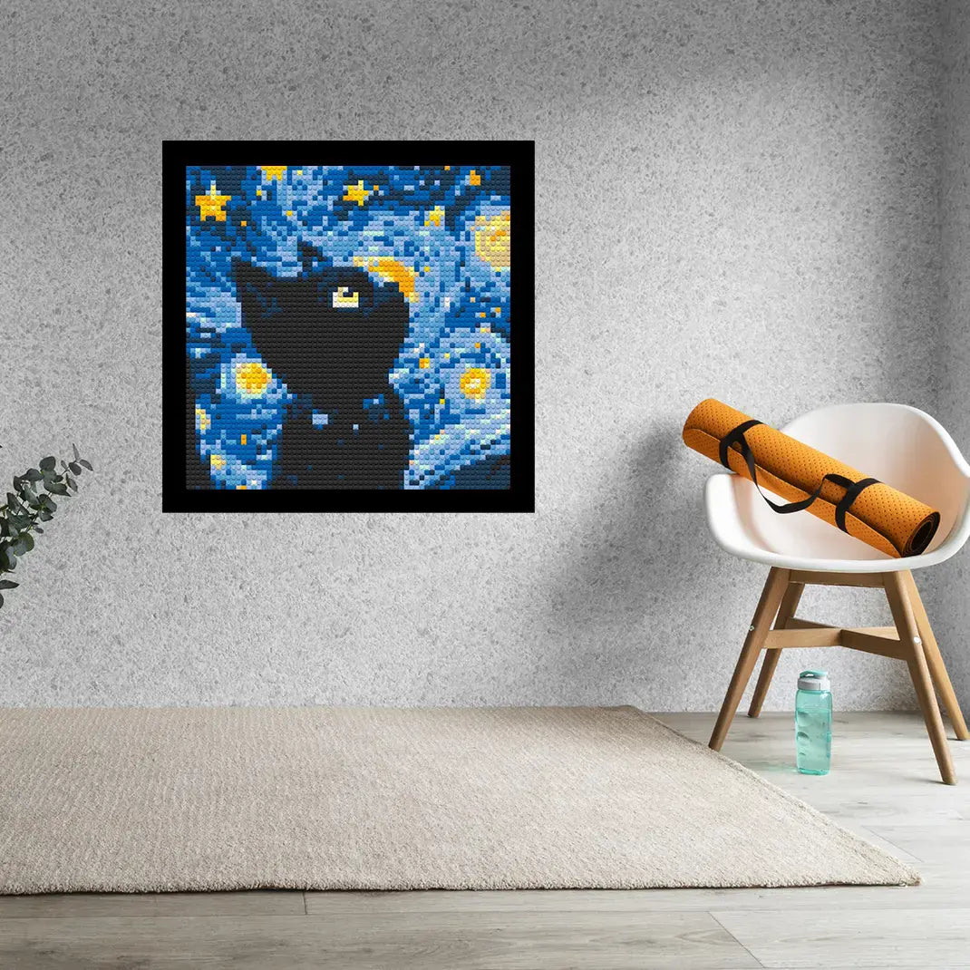 Starry Night with Cat Home Decor Bricked Mosaic Portrait 20x20 - Memobrick